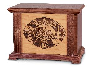 walnut cremation urn with optional laser engraved scenes